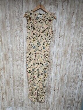 Anthropologie Violet Ruffled Utility Jumpsuit  4 Cottagecore Floral Boho